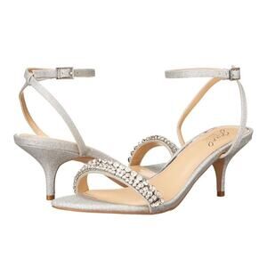 Jewel Badgley Mischka LOREN Silver Rhinestones Ankle Strap Kitten Heel Size 8